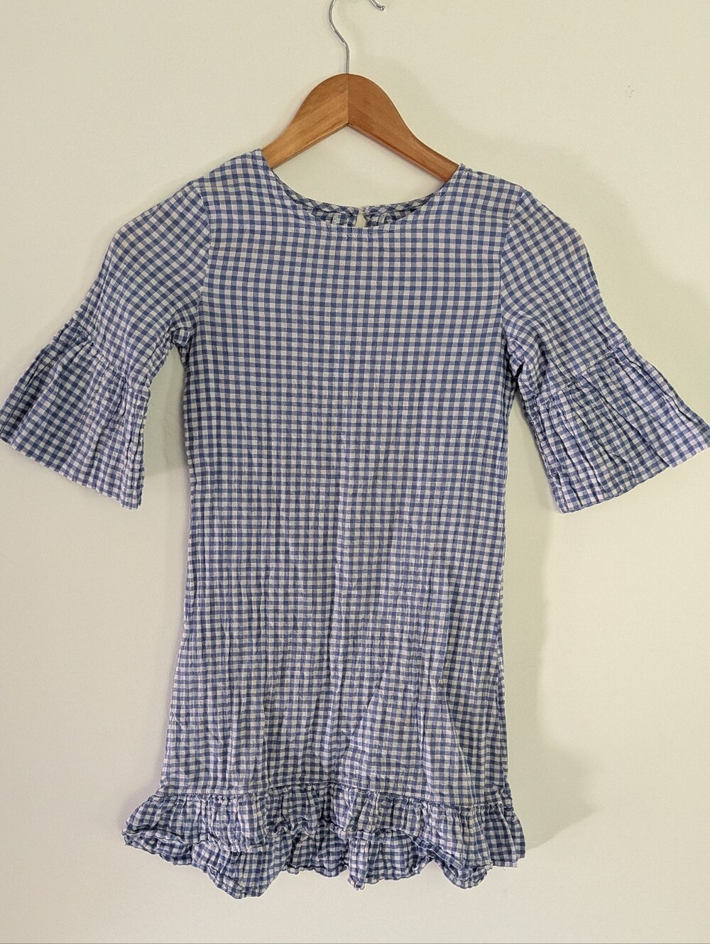H&M Gingham Cotton Ruffled Dress Blue & White Size 9-10